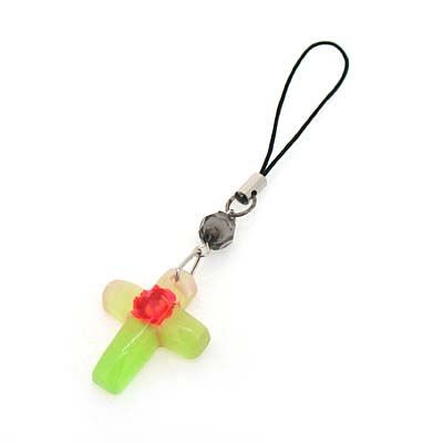 十字架夜光花草琥珀手機(jī)掛鏈
