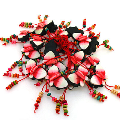 紅色花蝴蝶系列軟陶手機(jī)鏈